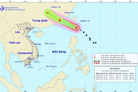 Vị trí và đường đi của bão. (Nguồn: Trung tâm Dự báo Khí tượng Thủy văn Quốc gia)