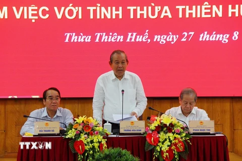 Phó Thủ tướng Thường trực Chính phủ Trương Hòa Bình phát biểu tại buổi làm việc. (Ảnh: Tường Vi/TTXVN)