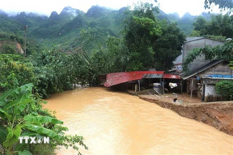 Mưa lớn khiến trên 300 ngôi nhà của huyện Yên Minh, tỉnh Hà Giang bị ngập úng. (Ảnh: TTXVN)