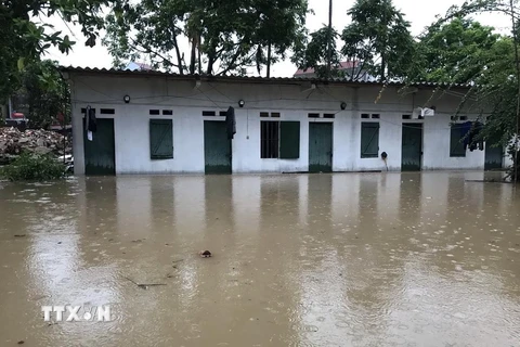Nhiều khu dân cư tại Thái Nguyên ngập sâu trong nước. (Ảnh: Quân Trang/TTXVN)