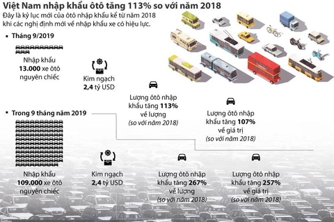 Việt Nam nhập khẩu ôtô tăng 113% so với năm 2018.