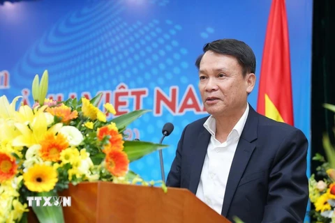 Ông Nguyễn Đức Lợi, Ủy viên Trung ương Đảng, Bí thư Đảng ủy, Tổng Giám đốc TTXVN, phát biểu tại buổi lễ. (Ảnh: Thành Đạt/TTXVN)