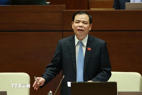 Bộ trưởng Bộ Nông nghiệp và Phát triển nông thôn Nguyễn Xuân Cường trả lời chất vấn. (Ảnh: Doãn Tấn/TTXVN)