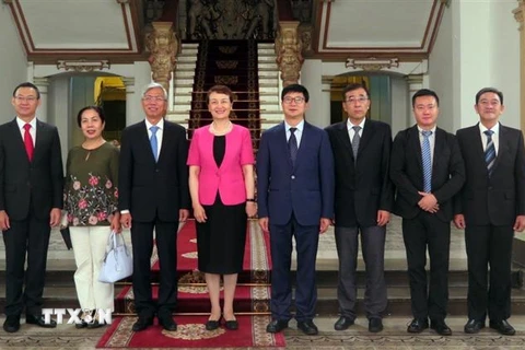 Phó Chủ tịch UBND Thành phố Hồ Chí Minh Võ Văn Hoan và đoàn đại biểu chụp ảnh chung. Ảnh: Xuân Khu-TTXVN