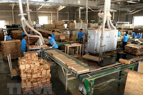 Sản xuất, chế biến gỗ tại Công ty trách nhiệm hữu hạn khai thác, chế biến lâm sản Đà Lạt (Lâm Đồng). (Ảnh: Vũ Sinh/TTXVN)