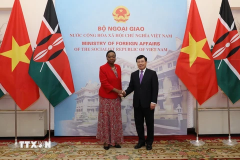 Phó Thủ tướng, Bộ trưởng Bộ Ngoại giao Phạm Bình Minh với Bộ trưởng Bộ Ngoại giao Kenya Monica Juma. (Ảnh: Lâm Khánh/TTXVN) ​