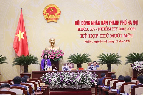 Quang cảnh cuộc họp Kỳ họp thứ 11, Hội đồng Nhân dân thành phố Hà Nội khóa XV. (Nguồn: Hanoi.gov.vn)