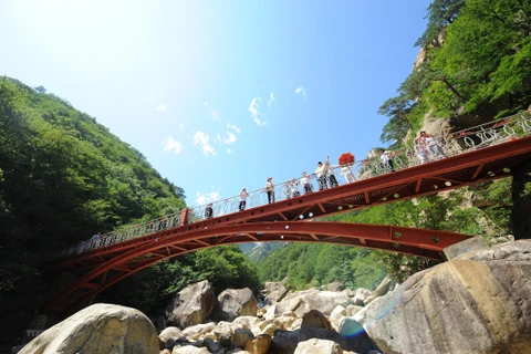 Du khách tham quan khu du lịch núi Kumgang ở Triều Tiên. (Nguồn: AFP/TTXVN)