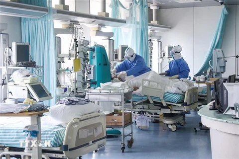 Nhân viên y tế chuyển bệnh nhân nghi nhiễm COVID-19 tới bệnh viện ở Daegu, Hàn Quốc ngày 19/2/2020. (Ảnh: Yonhap/TTXVN)
