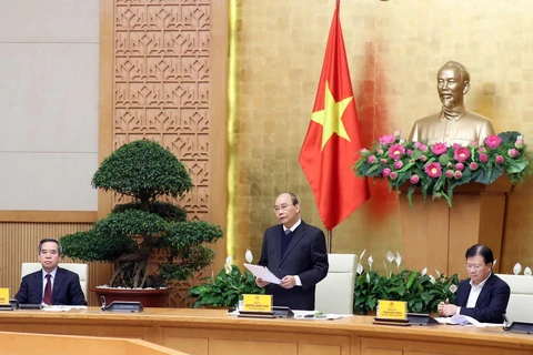 Thủ tướng Nguyễn Xuân Phúc phát biểu khai mạc tại điểm cầu Hà Nội. (Ảnh: Thống Nhất/TTXVN)