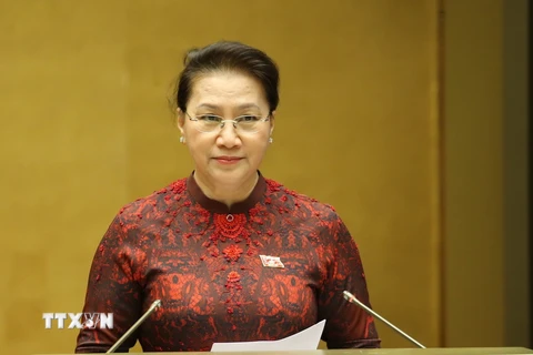 Chủ tịch Quốc hội Nguyễn Thị Kim Ngân phát biểu. (Ảnh: Dương Giang/TTXVN)