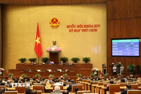 Kết quả biểu quyết thông qua Nghị quyết kỳ họp thứ 9, Quốc hội khóa XIV. (Ảnh: Văn Điệp/TTXVN)