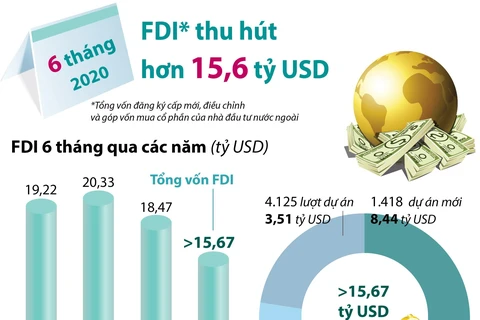 Thu hút FDI đạt hơn 15,6 tỷ USD trong 6 tháng đầu năm.