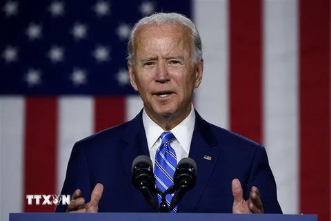 Ứng viên tranh cử Tổng thống Mỹ của đảng Dân chủ Joe Biden phát biểu tại một sự kiện ở Wilmington, bang Delaware ngày 14/7/2020. (Ảnh: AFP/TTXVN)
