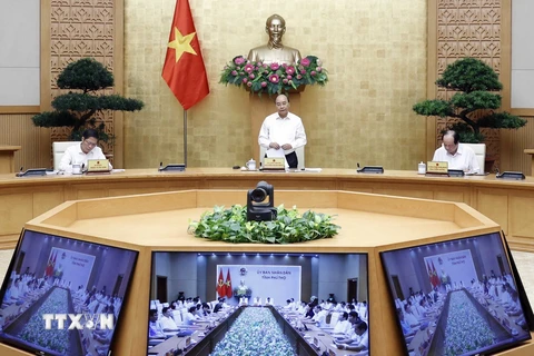 Thủ tướng Nguyễn Xuân Phúc phát biểu tại cuộc làm việc. (Ảnh: Thống Nhất/TTXVN)
