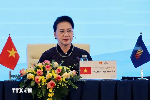 Chủ tịch Quốc hội Nguyễn Thị Kim Ngân, Chủ tịch AIPA 41 điều hành Phiên toàn thể thứ hai. (Ảnh: Dương Giang/TTXVN)