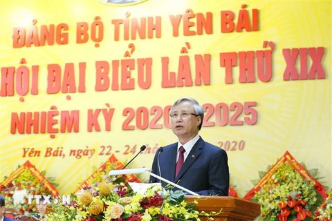 Ông Trần Quốc Vượng, Ủy viên Bộ Chính trị, Thường trực Ban Bí thư phát biểu tại Đại hội. (Ảnh: Phương Hoa/TTXVN)