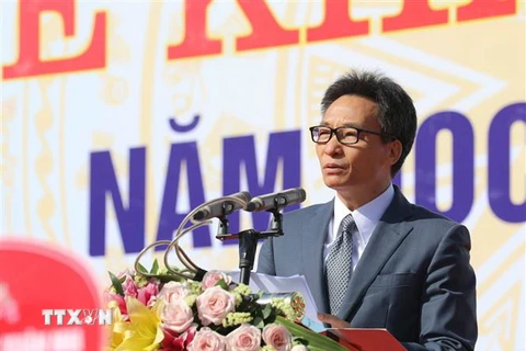 Phó Thủ tướng Vũ Đức Đam phát biểu tại lễ khai giảng Trường Đại học Sư phạm Hà Nội. (Ảnh: Thanh Tùng/TTXVN)
