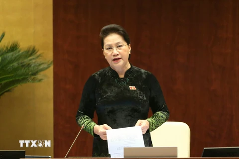 Chủ tịch Quốc hội Nguyễn Thị Kim Ngân điều hành phiên chất vấn và trả lời chất vấn. (Ảnh: Doãn Tấn/TTXVN)