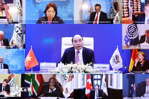 Thủ tướng Nguyễn Xuân Phúc phát biểu tại phiên thảo luận Hội nghị thượng đỉnh nhóm các nền kinh tế phát triển và mới nổi hàng đầu thế giới (G20) ngày 22/11. (Ảnh: Thống Nhất/TTXVN)
