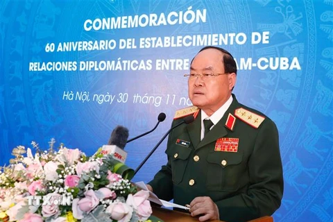 Thượng tướng Trần Đơn, Thứ trưởng Bộ Quốc phòng phát biểu tại buổi lễ. (Ảnh: Dương Giang/TTXVN)