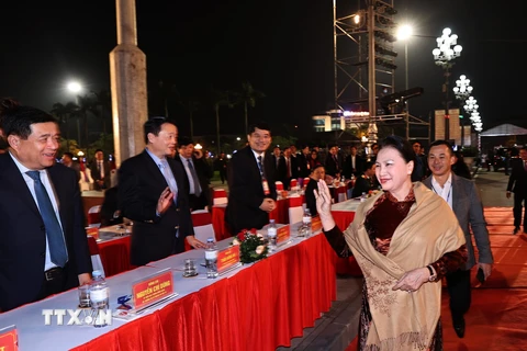 Chủ tịch Quốc hội Nguyễn Thị Kim Ngân đến dự buổi lễ. (Ảnh: Trọng Đức/TTXVN)