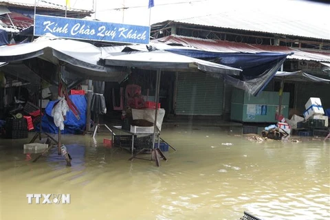 Mưa lớn gây ngập lụt ở địa bàn xã Vĩnh Thạnh, thành phố Nha Trang, tỉnh Khánh Hòa. (Ảnh: Phan Sáu/TTXVN)