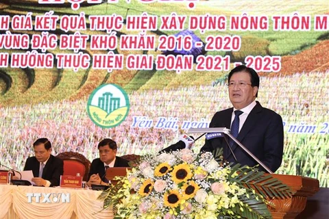 Phó Thủ tướng Chính phủ Trịnh Đình Dũng phát biểu tại Hội nghị. (Ảnh: Tuấn Anh/TTXVN)