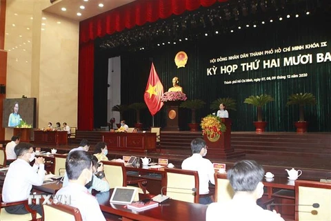 Quang cảnh phiên bế mạc Kỳ họp thứ 23 Hội đồng Nhân dân Thành phố Hồ Chí Minh khóa IX. (Ảnh: Thanh Vũ/TTXVN)