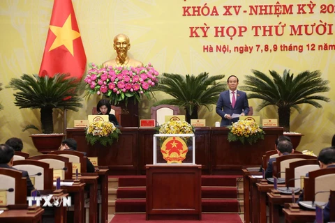 Ông Nguyễn Ngọc Tuấn, tân Chủ tịch HĐND thành phố khóa XV, nhiệm kỳ 2016-2021 phát biểu tại kỳ họp. (Ảnh: TTXVN phát)