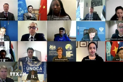 Đại diện các nước thành viên Hội đồng Bảo an Liên hợp quốc tham dự cuộc họp trực tuyến. (Ảnh: Hữu Thanh/TTXVN)
