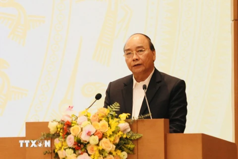 Thủ tướng Nguyễn Xuân Phúc phát biểu tại Hội nghị. (Ảnh: Trần Việt/TTXVN)
