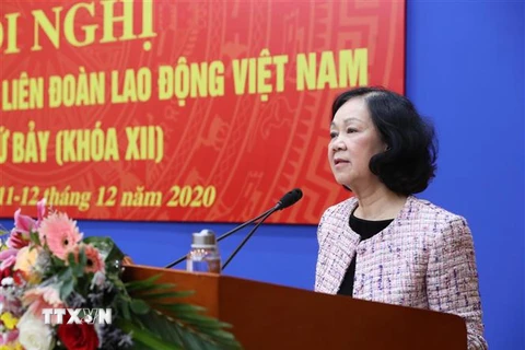 Trưởng Ban Dân vận Trung ương Trương Thị Mai phát biểu chỉ đạo hội nghị. (Ảnh: Lâm Khánh/TTXVN)