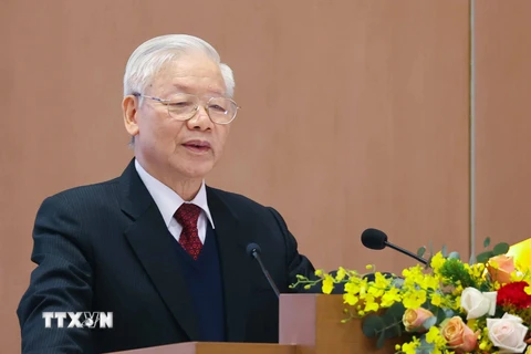 Tổng Bí thư, Chủ tịch nước Nguyễn Phú Trọng phát biểu. (Ảnh: Thống Nhất/TTXVN)
