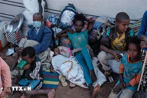 Người dân Ethiopia sơ tán từ vùng chiến sự Tigray tới lánh nạn tại một trại tị nạn ở bang Gedaref, Sudan, ngày 6/12/2020. (Ảnh: AFP/TXTVN)