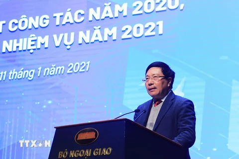 Phó Thủ tướng, Bộ trưởng Bộ Ngoại giao Phạm Bình Minh phát biểu kết luận hội nghị. (Ảnh: Lâm Khánh/TTXVN)
