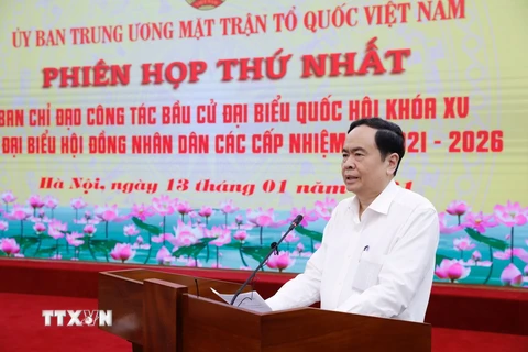 Chủ tịch Ủy ban Trung ương MTTQ Việt Nam Trần Thanh Mẫn chủ trì cuộc họp. (Ảnh: Dương Giang/TTXVN)