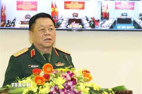Thượng tướng Nguyễn Trọng Nghĩa, Phó Chủ nhiệm Tổng cục Chính trị Quân đội nhân dân Việt Nam phát biểu. (Ảnh: Văn Điệp/TTXVN)
