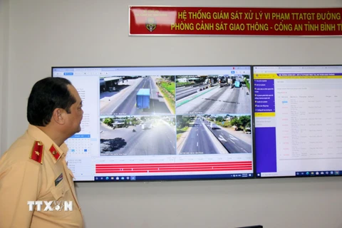 Hình ảnh từ hệ thống giám sát, xử lý trật tự an toàn giao thông qua camera trên tuyến Quốc lộ 1A đoạn qua địa bàn tỉnh Bình Thuận. (Ảnh: Nguyễn Thanh/TTXVN)