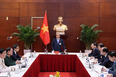 Thủ tướng Nguyễn Xuân Phúc chủ trì phiên họp Thường trực Chính phủ với Ban Chỉ đạo quốc gia phòng, chống dịch COVID-19. (Ảnh: Thống Nhất/TTXVN)