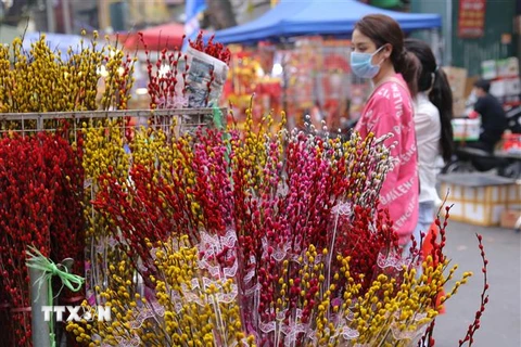 Người dân đi chợ hoa Hàng Lược. (Ảnh: Hoàng Hiếu/TTXVN)