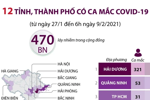 12 tỉnh, thành phố ở Việt Nam có ca mắc COVID-19.