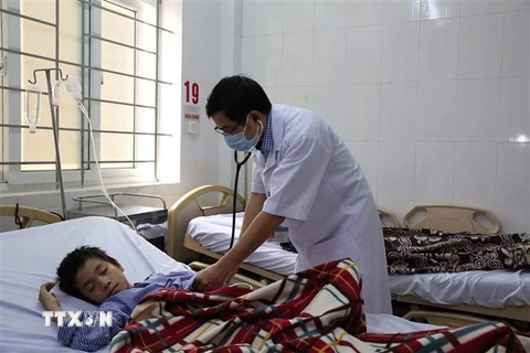 Bác sỹ khoa Cấp cứu chống độc, Bệnh viện đa khoa tỉnh Hà Tĩnh thăm khám cho bệnh nhân. (Ảnh: TTXVN phát)