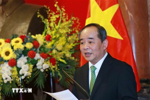 Ông Lê Khánh Hải, Ủy viên Trung ương Đảng, Chủ nhiệm Văn phòng Chủ tịch nước phát biểu tại Lễ công bố. (Ảnh: Phương Hoa/TTXVN)