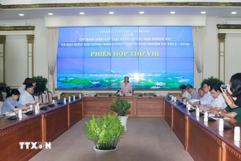 Quang cảnh Phiên họp VIII của Ủy ban Bầu cử Thành phố Hồ Chí Minh. (Ảnh: Thanh Vũ/TTXVN)