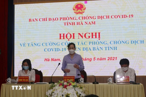 Bí thư Tỉnh ủy Hà Nam Lê Thị Thủy phát biểu chỉ đạo tại hội nghị. (Ảnh: Thanh Tuấn/TTXVN)