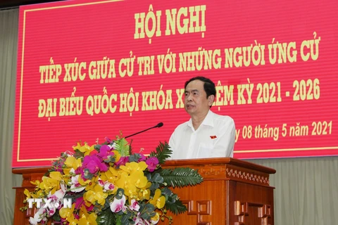 Ông Trần Thanh Mẫn, Ủy viên Bộ Chính trị, Phó Chủ tịch Thường trực Quốc hội trình bày Chương trình hành động. (Ảnh: Hồng Thái/TTXVN)