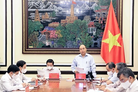 Chủ tịch nước Nguyễn Xuân Phúc, Trưởng ban Cải cách Tư pháp Trung ương phát biểu. (Ảnh: Thống Nhất/TTXVN)