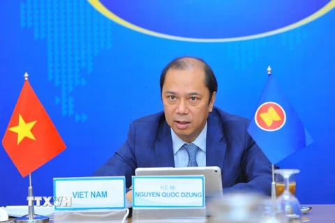 Thứ trưởng Nguyễn Quốc Dũng, Trưởng SOM ASEAN Việt Nam tham dự Hội nghị. (Ảnh: Minh Đức/TTXVN)
