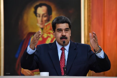 Tổng thống Venezuela Nicolas Maduro phát biểu trong cuộc họp báo tại Caracas. (Ảnh: AFP/TTXVN)